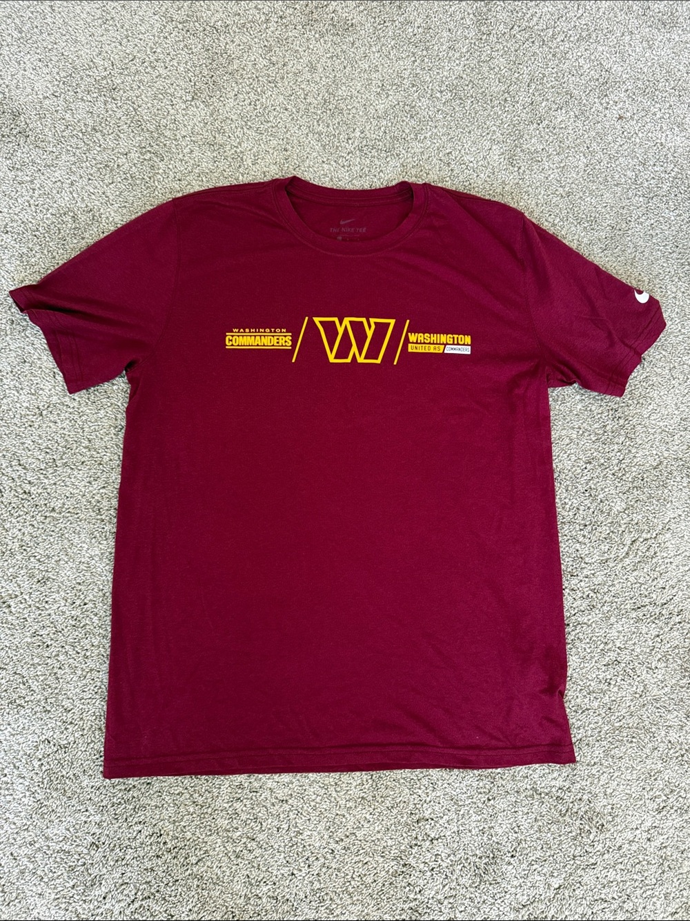 Nike Men's Washington Commanders Maroon Short Sleeve Tee with Yellow Logo